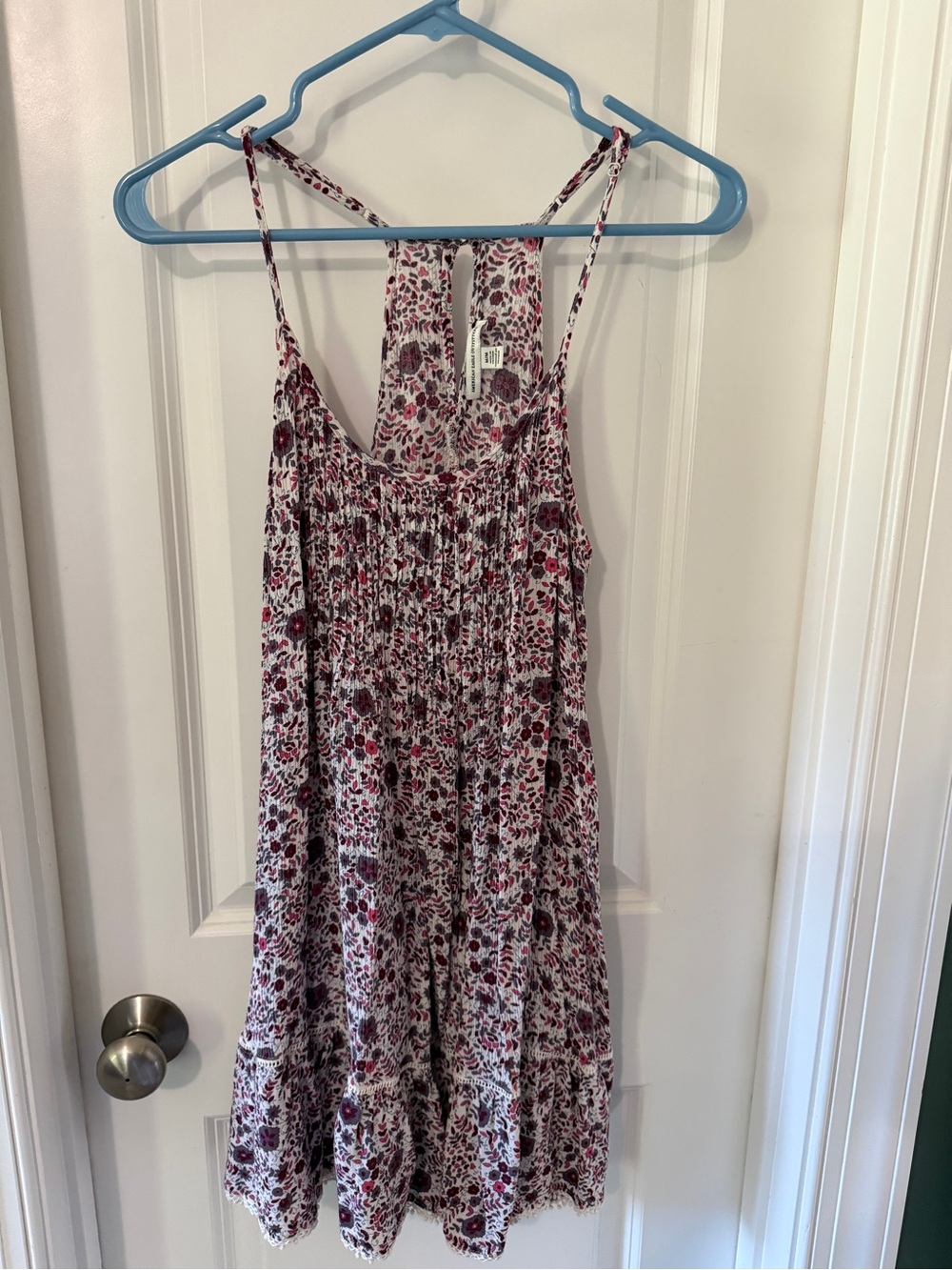 American Eagle Outfitters White Dress with Burgundy Floral Print
